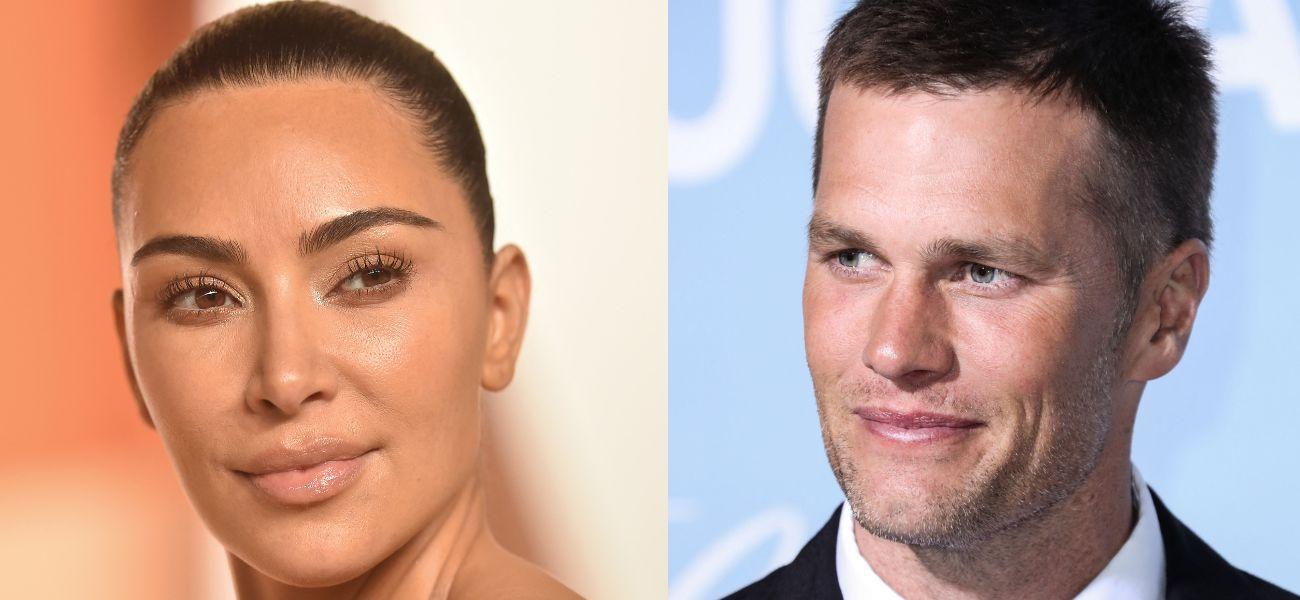 Photo collage of Tom Brady and Kim Kardashian.
