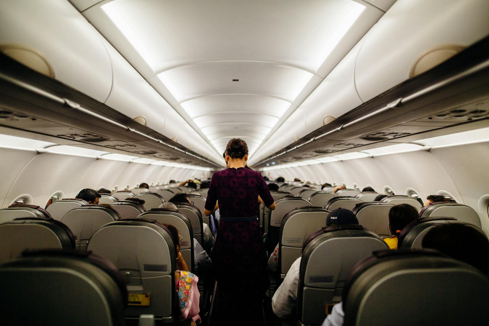 Person standing inside a plane