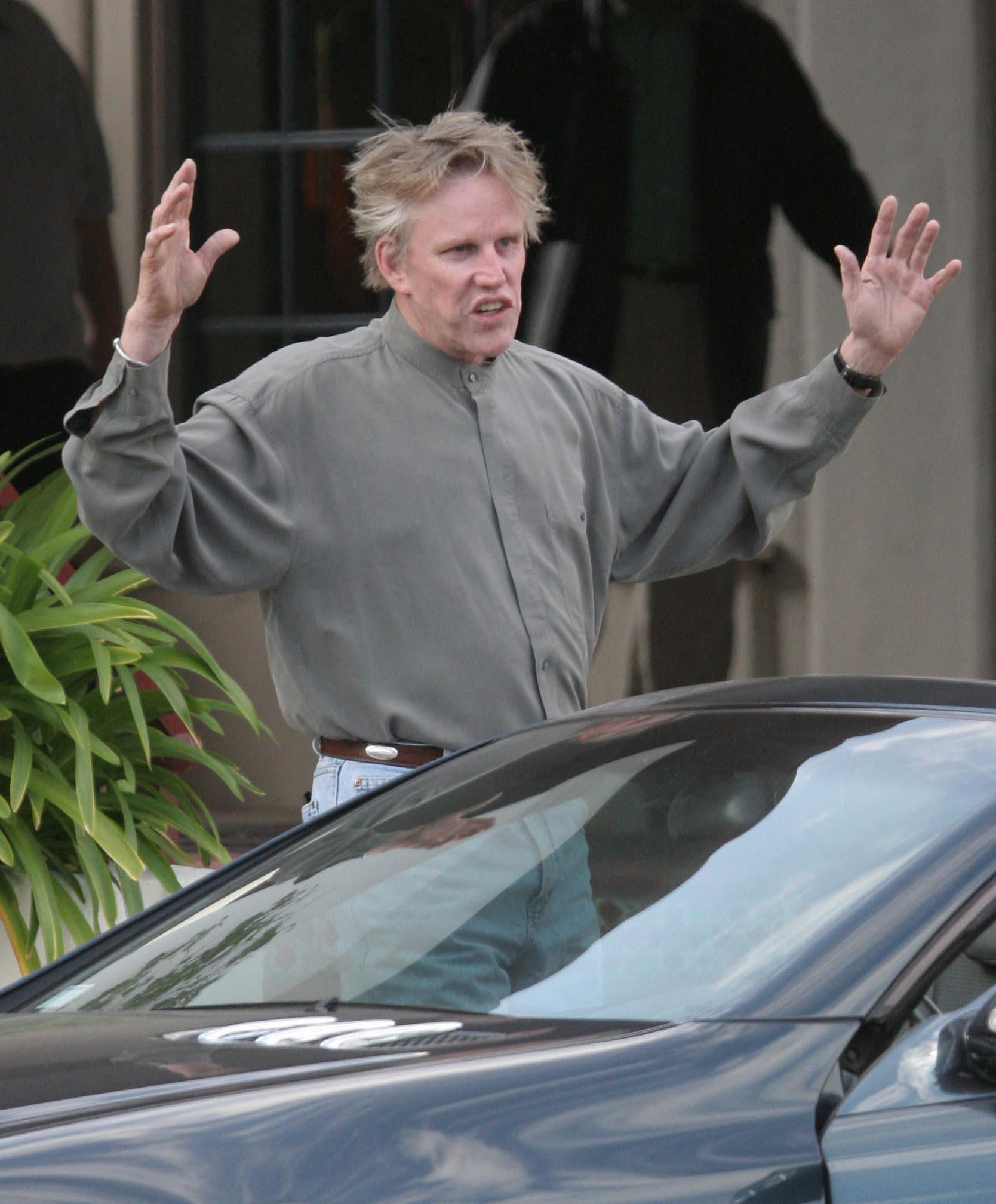 Gary Busey with hands up