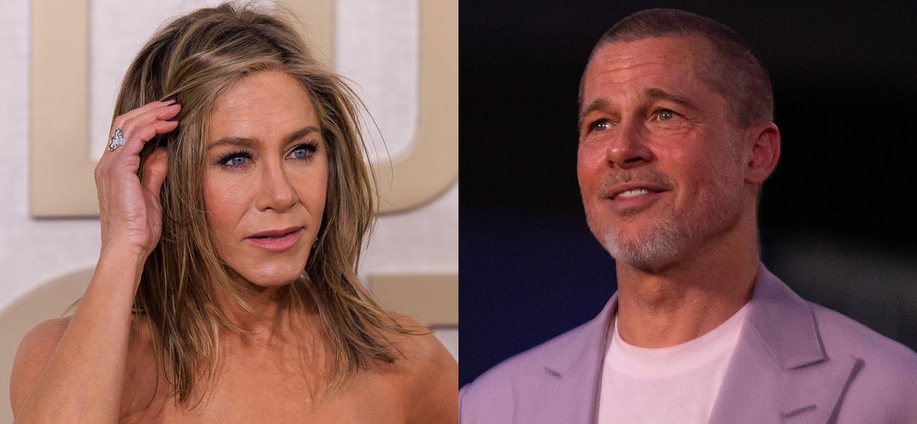 A photo collage of Jennifer Aniston and Brad Pitt