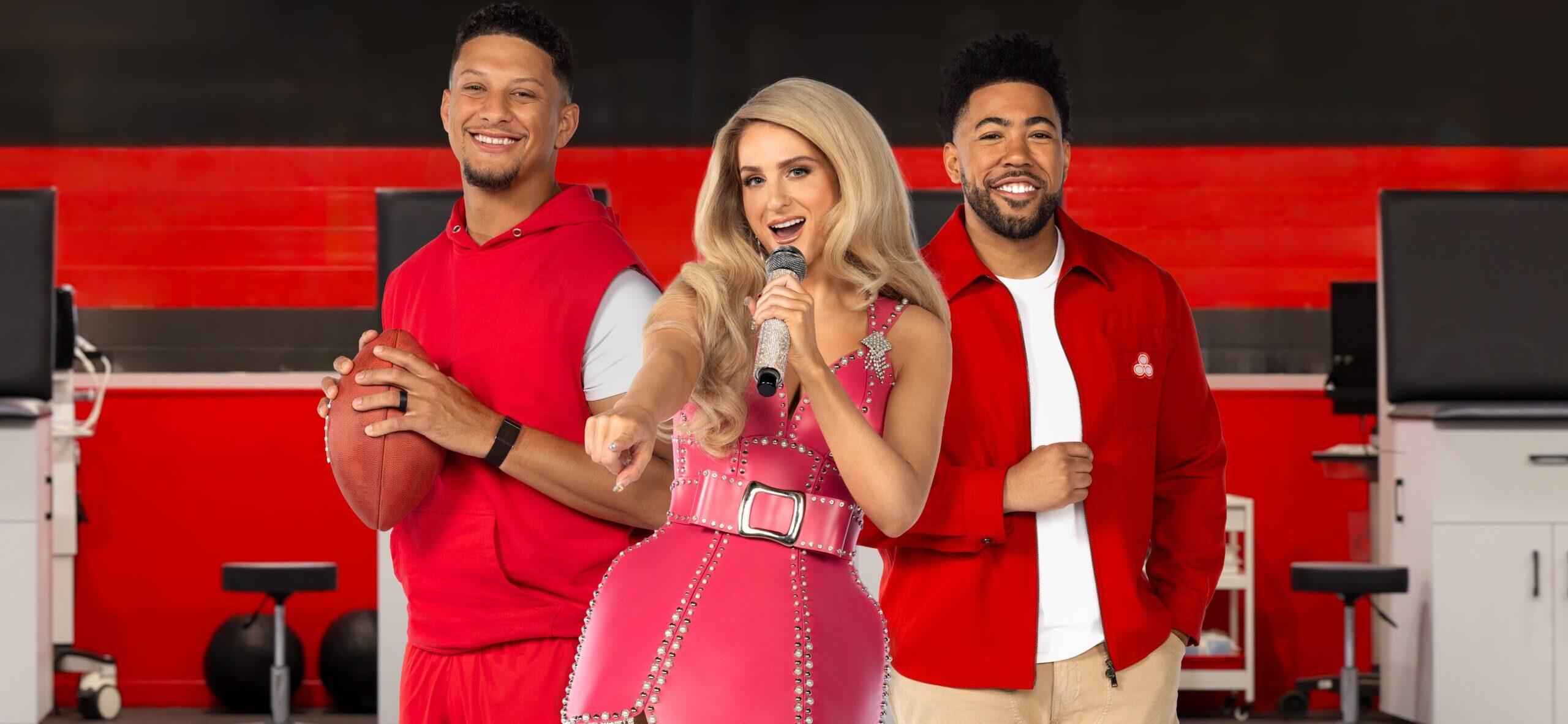 Meghan Trainor, patrick mahomes, and jake from state farm
