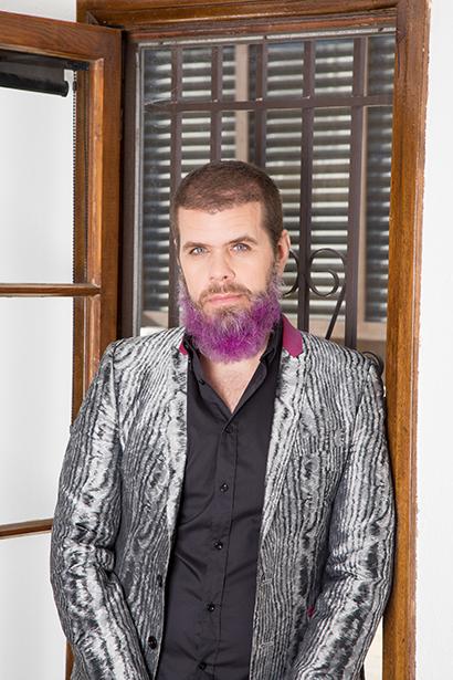 Perez Hilton in a silver suit