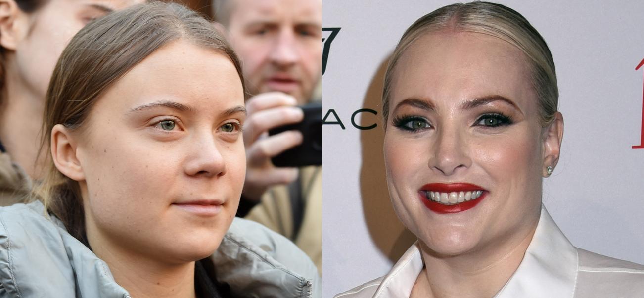 A photo collage of Greta Thunberg and Meghan McCain