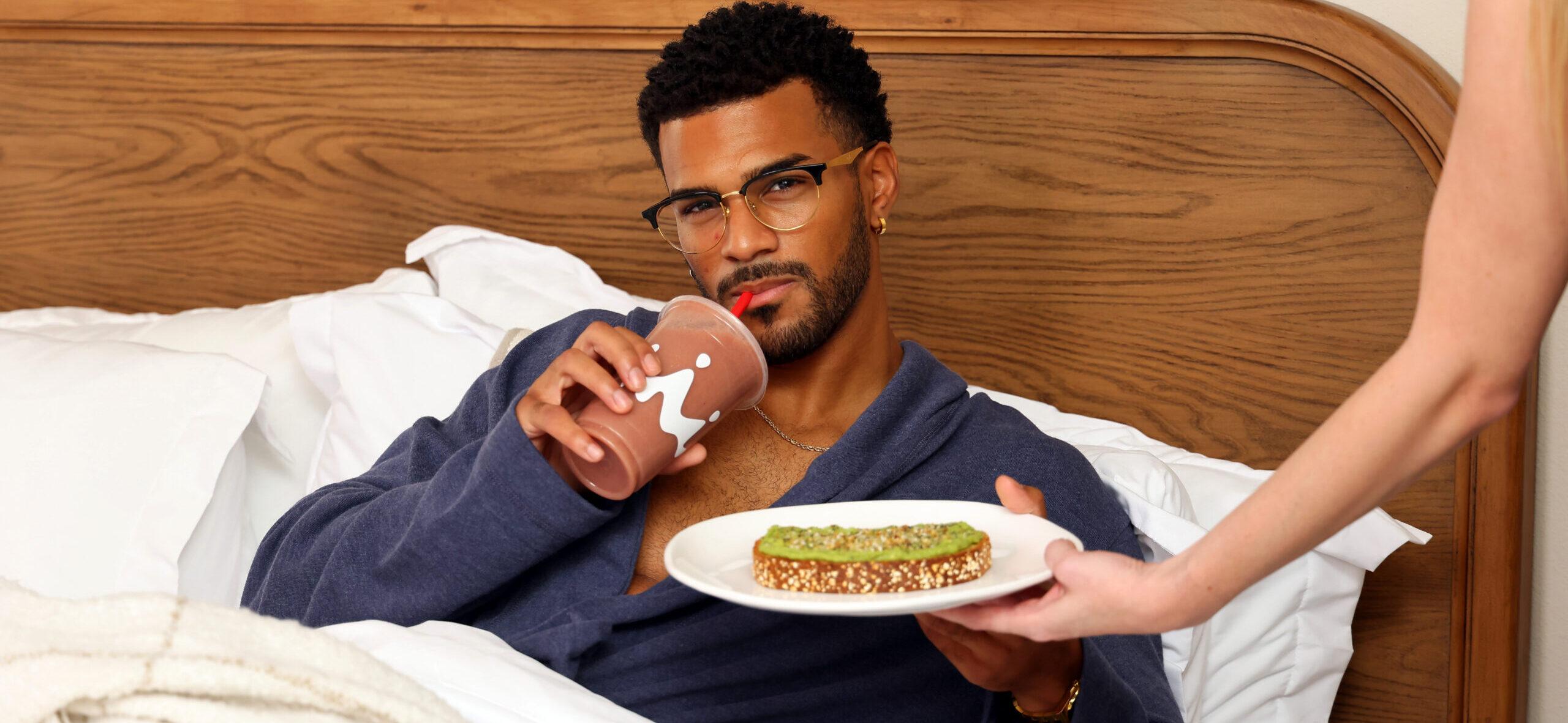Jeremiah Brown drinking smoothie
