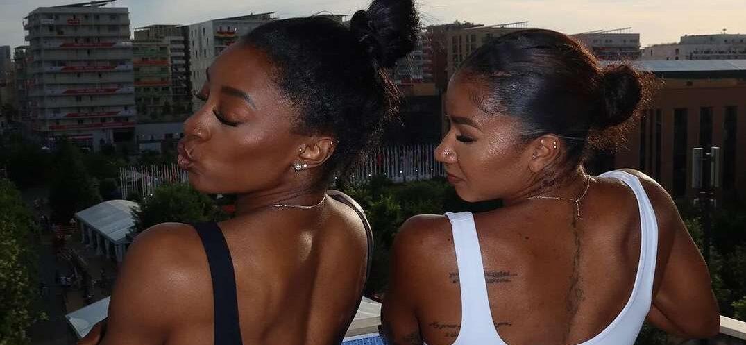 Simone Biles and Jordan Chiles in USA shorts