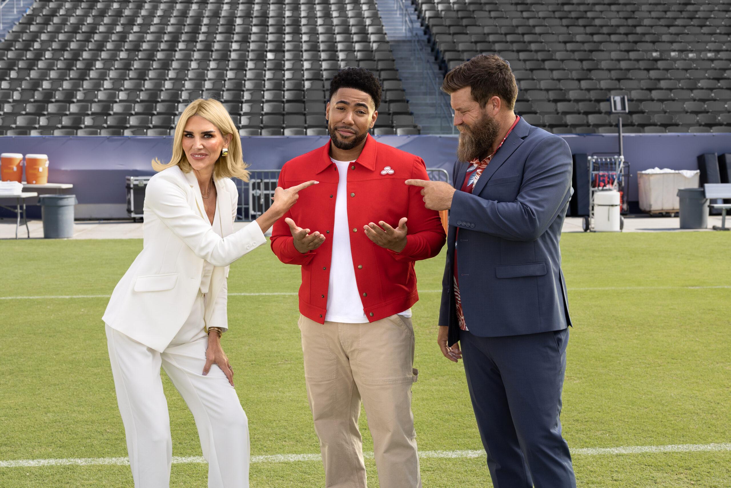 Charissa Thompson joins Jake from State Farm on set for the new “Bold Predictions” commercial with State Farm and Amazon Prime Video Thursday Night Football.