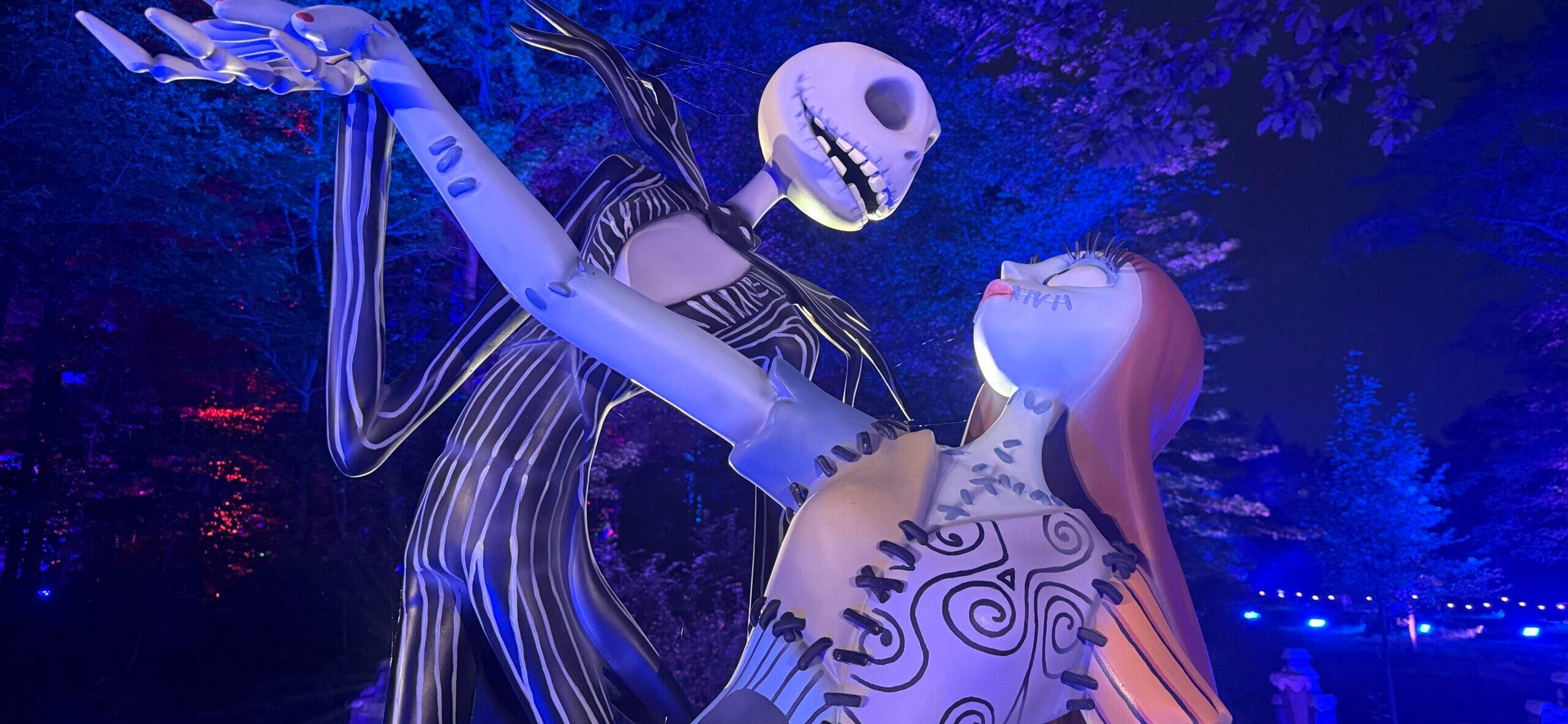 Jack and Sally at Nightmare Before Christmas light trail in new york