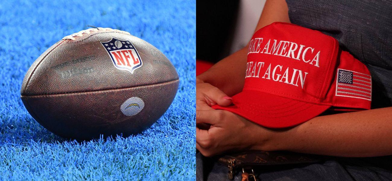 NFL football (left) MAGA hat (right)