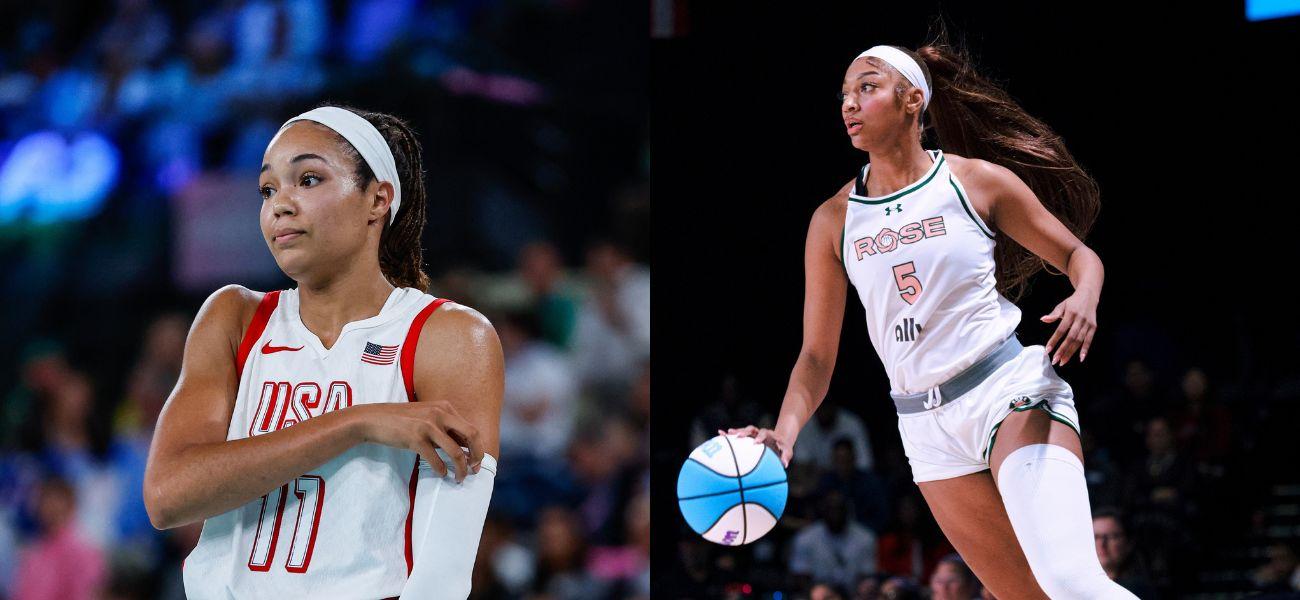 Photo collage of Angel Reese and Napheesa Collier.