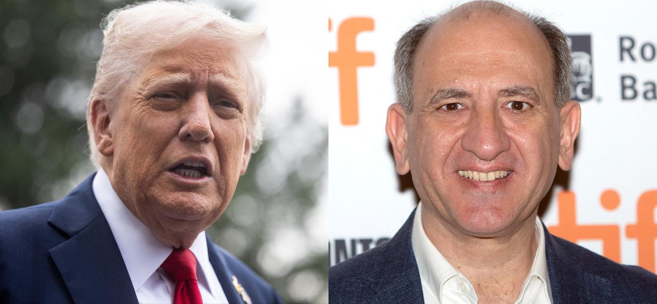 A photo collage of Donald Trump and Armando Iannucci
