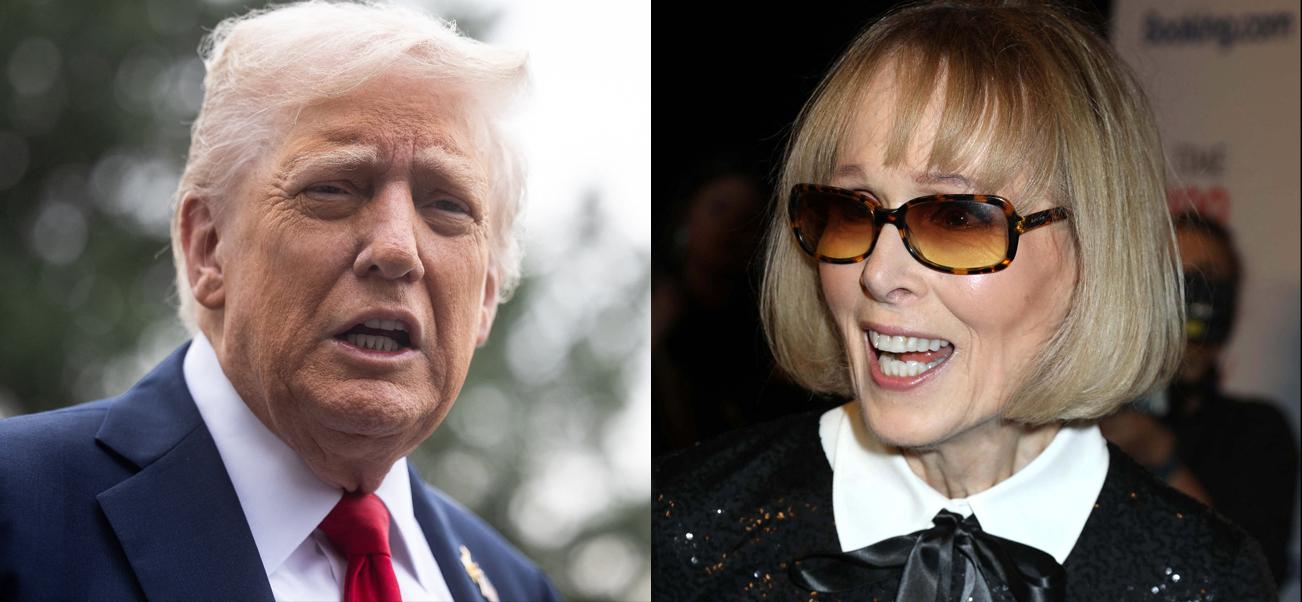 A photo collage of Donald Trump and E. Jean Carroll