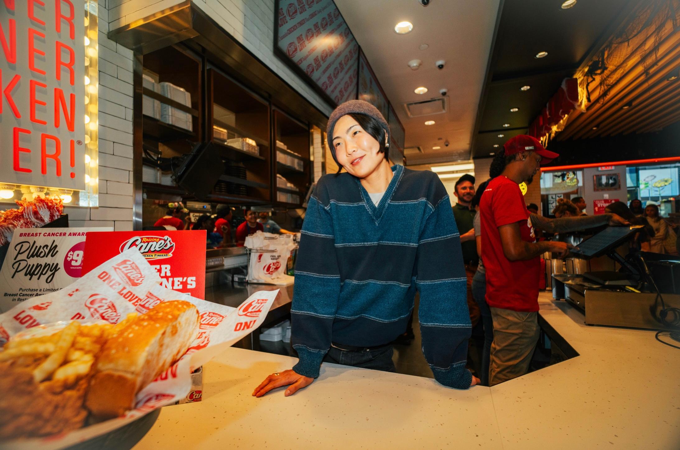 May Hong during a surprise “shift” at Raising Cane’s Times Square Global Flagship