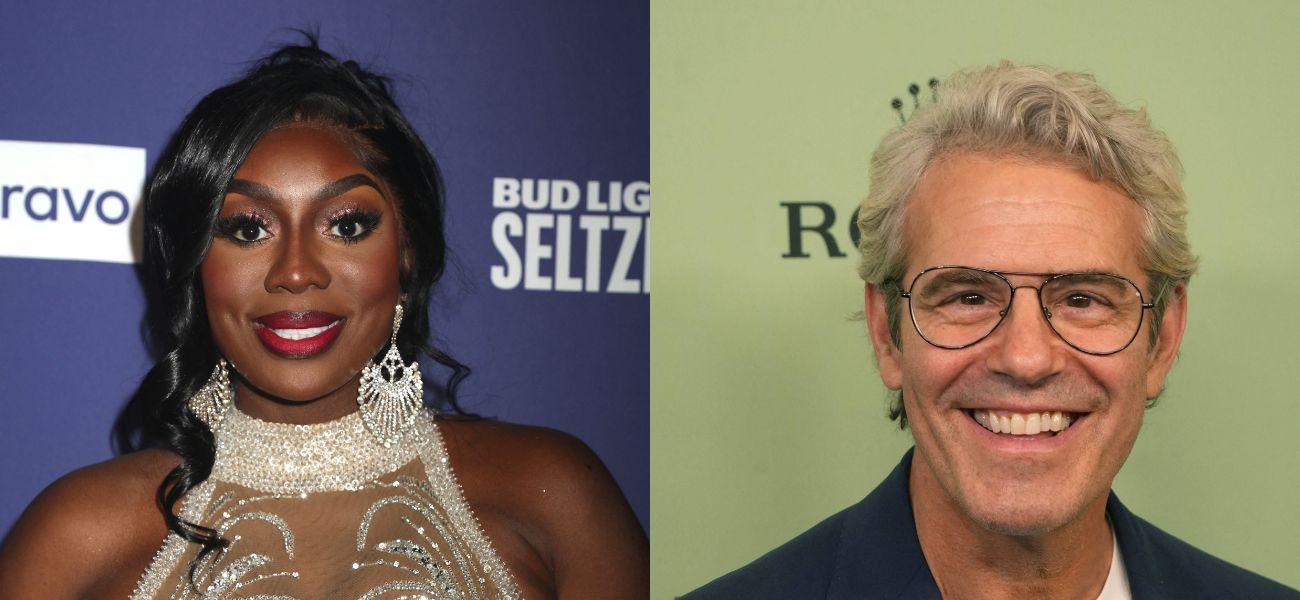Photo collage of Andy Cohen and Wendy Osefo.