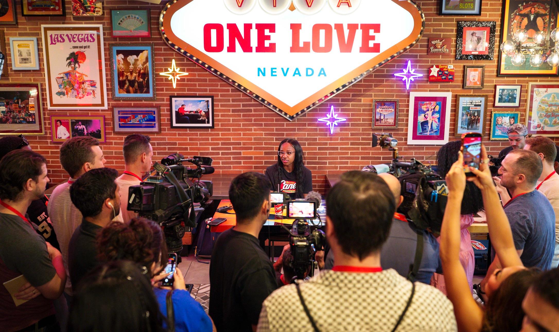 Jackie Young at Raising Cane's Las Vegas hotel during a press conference
