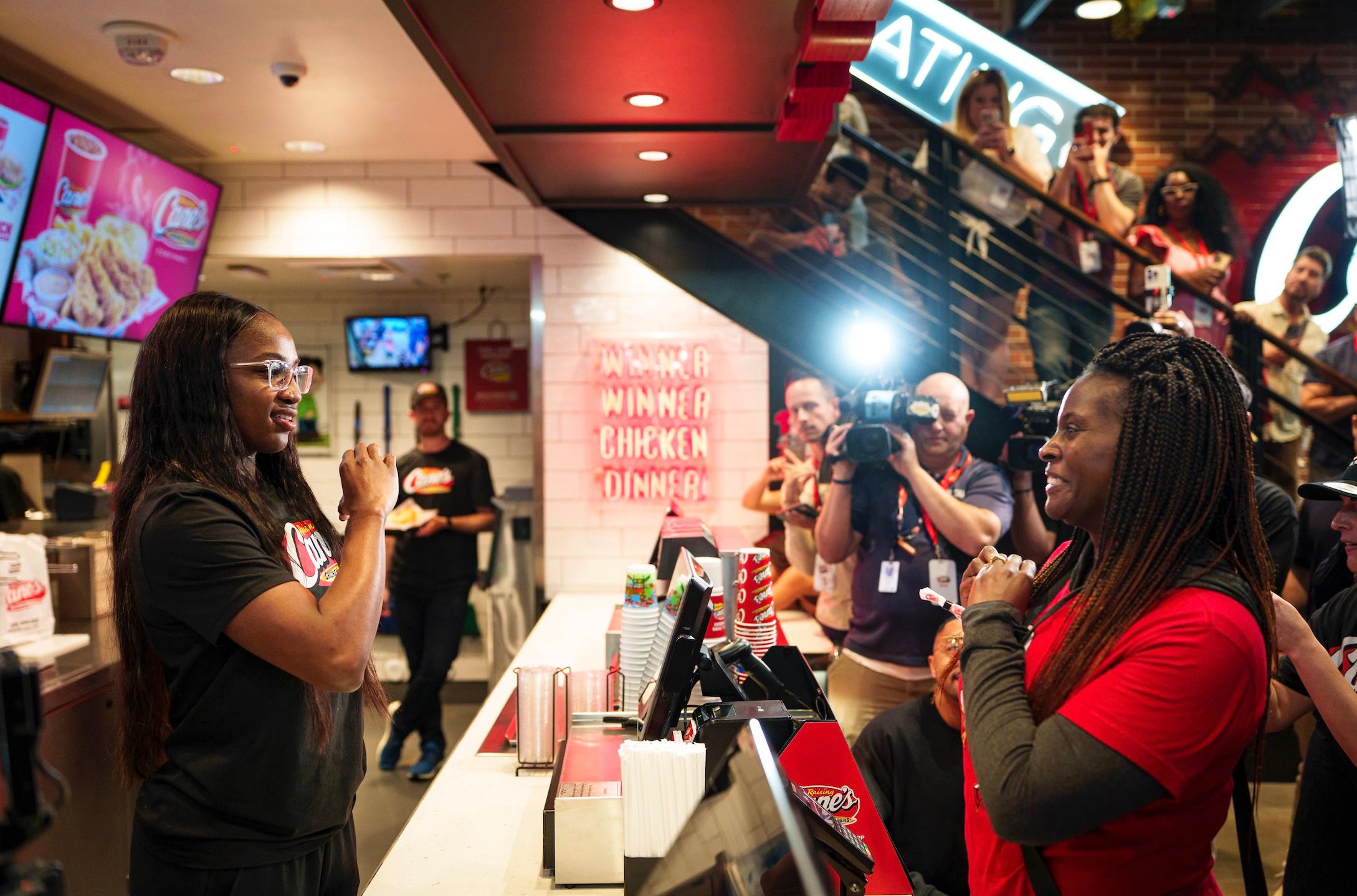 Jackie Young at Raising Cane's Las Vegas during a "shift"
