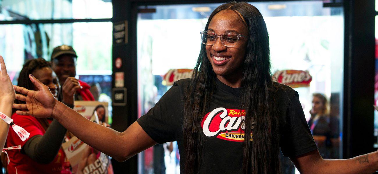 Jackie Young greets fans at Raising Cane's