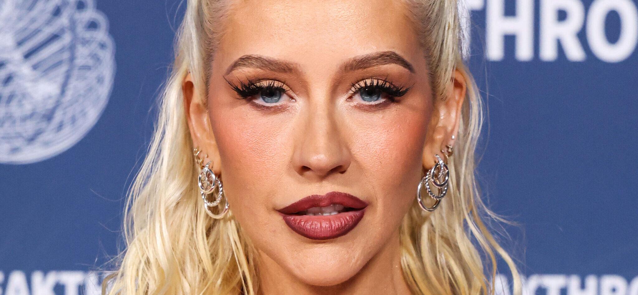 Christina Aguilera wearing Dolce and Gabbana with David Yurman earrings arrives at the 11th Annual Breakthrough Prize Ceremony 2025