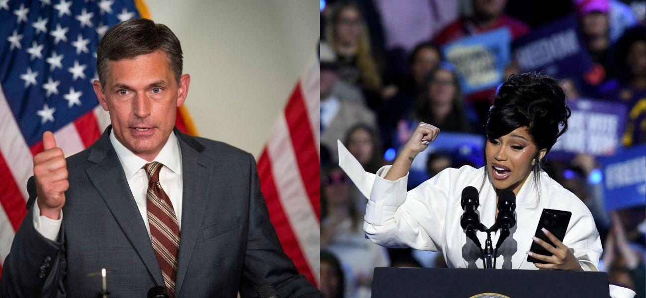 Photo collage of Cardi B and Martin Heinrich.