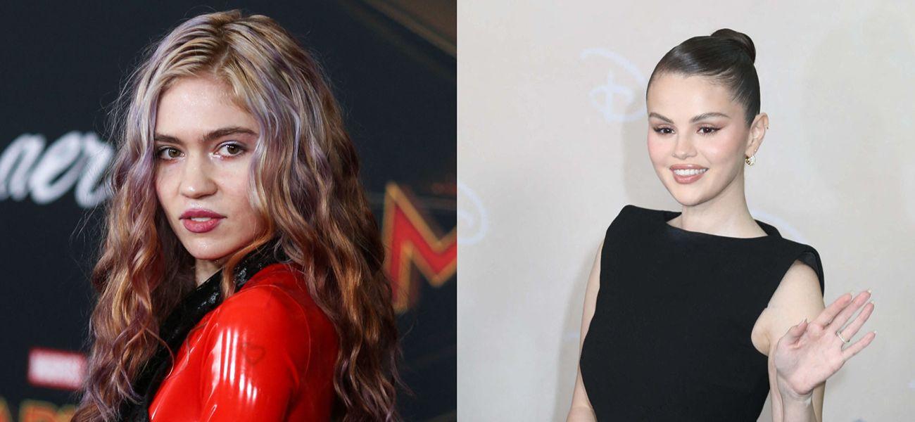 A photo collage of Grimes and Selena Gomez