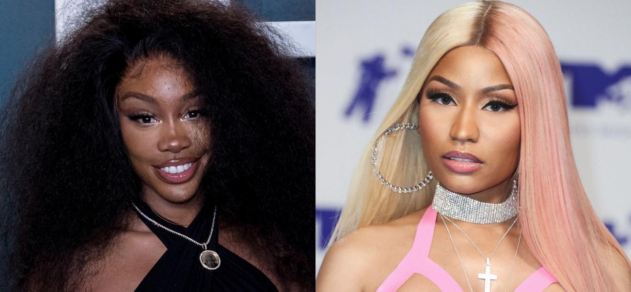 A photo collage of SZA and Nicki Minaj