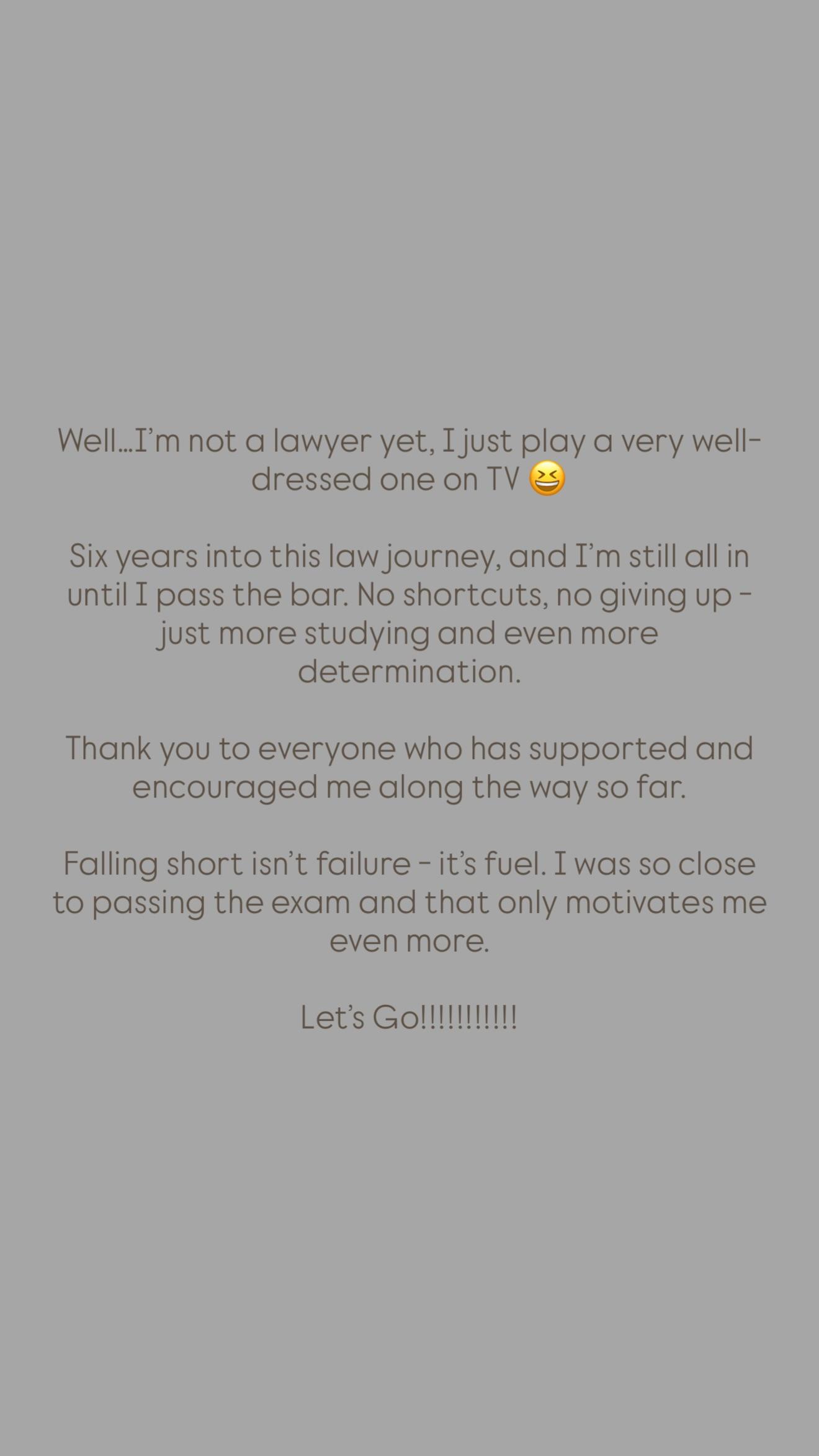 Kim Kardashian post about failing bar exam on Instagram Stories.