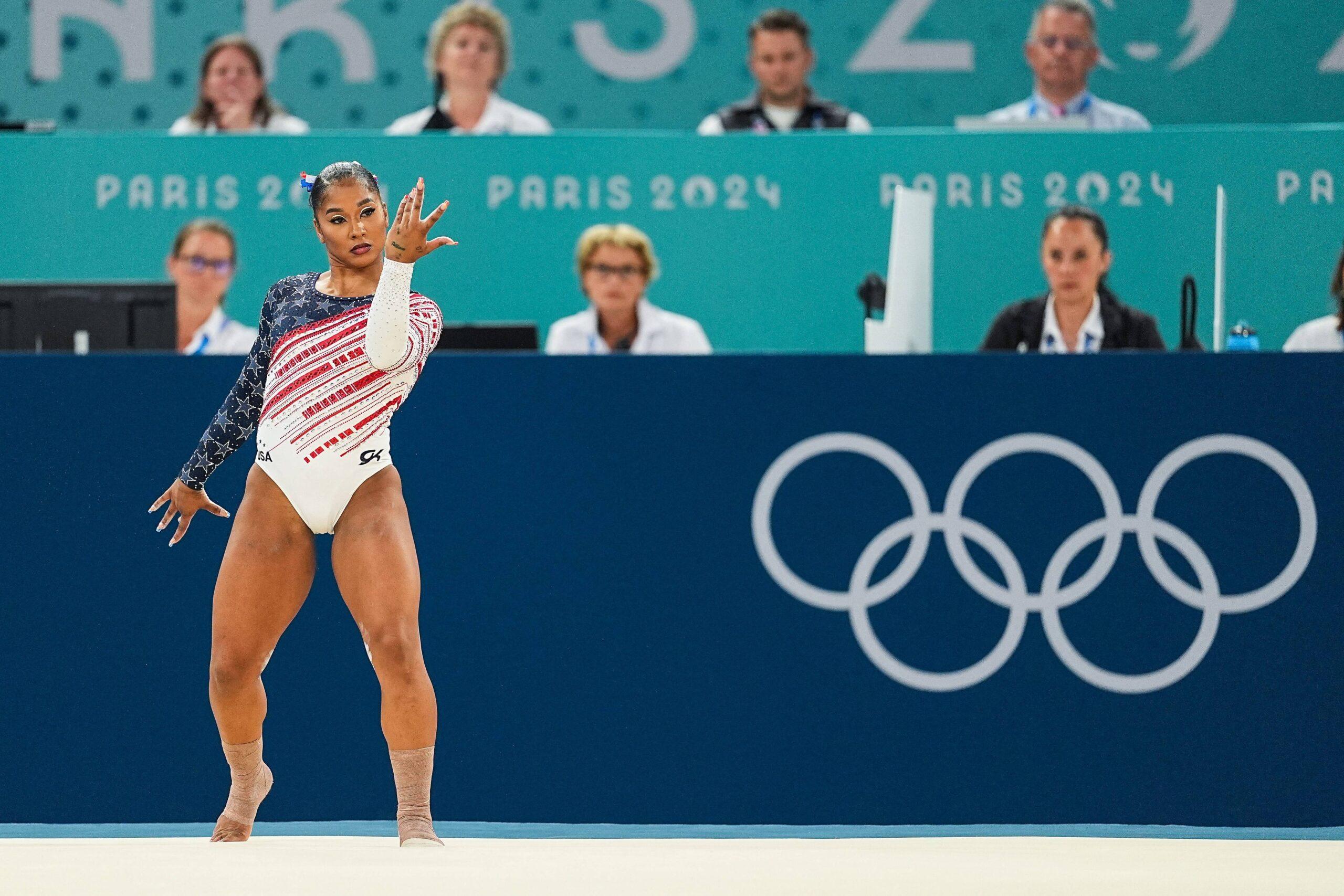 Jordan Chiles performing floor at 2024 Paris Olympics
