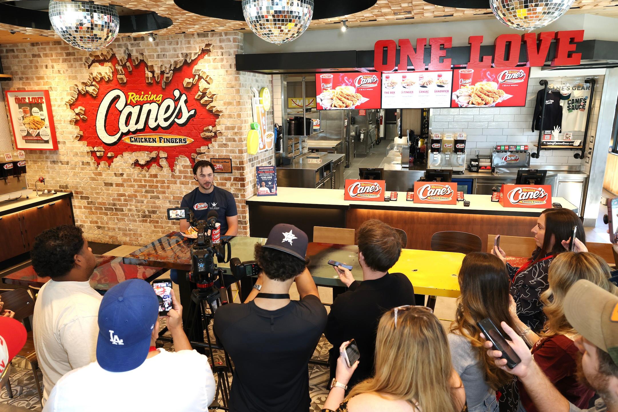 Paul Skenes at media event at Raising Cane's