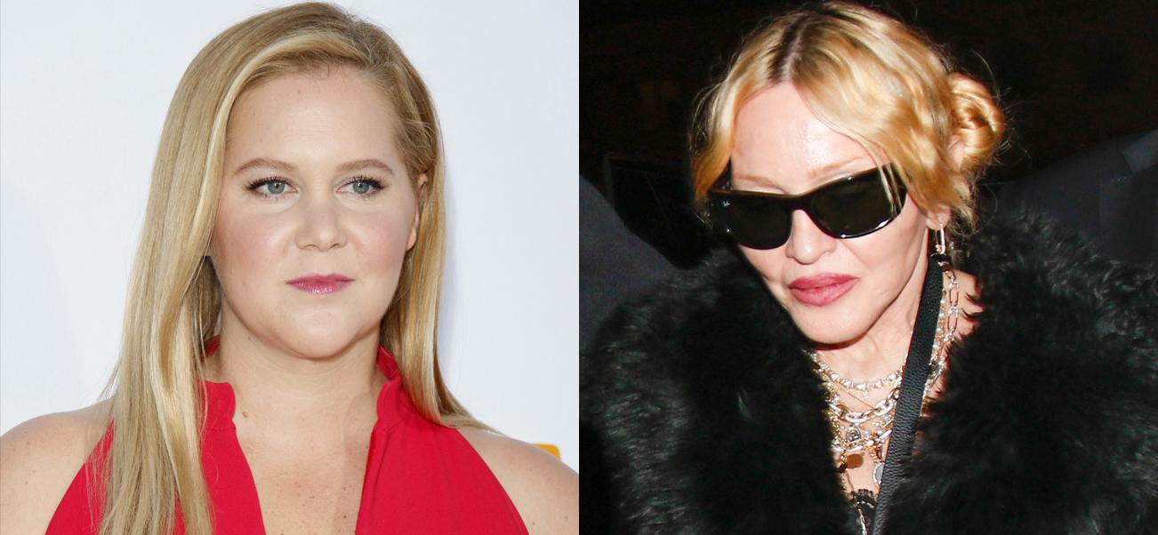 A photo collage of Amy Schumer and Madonna