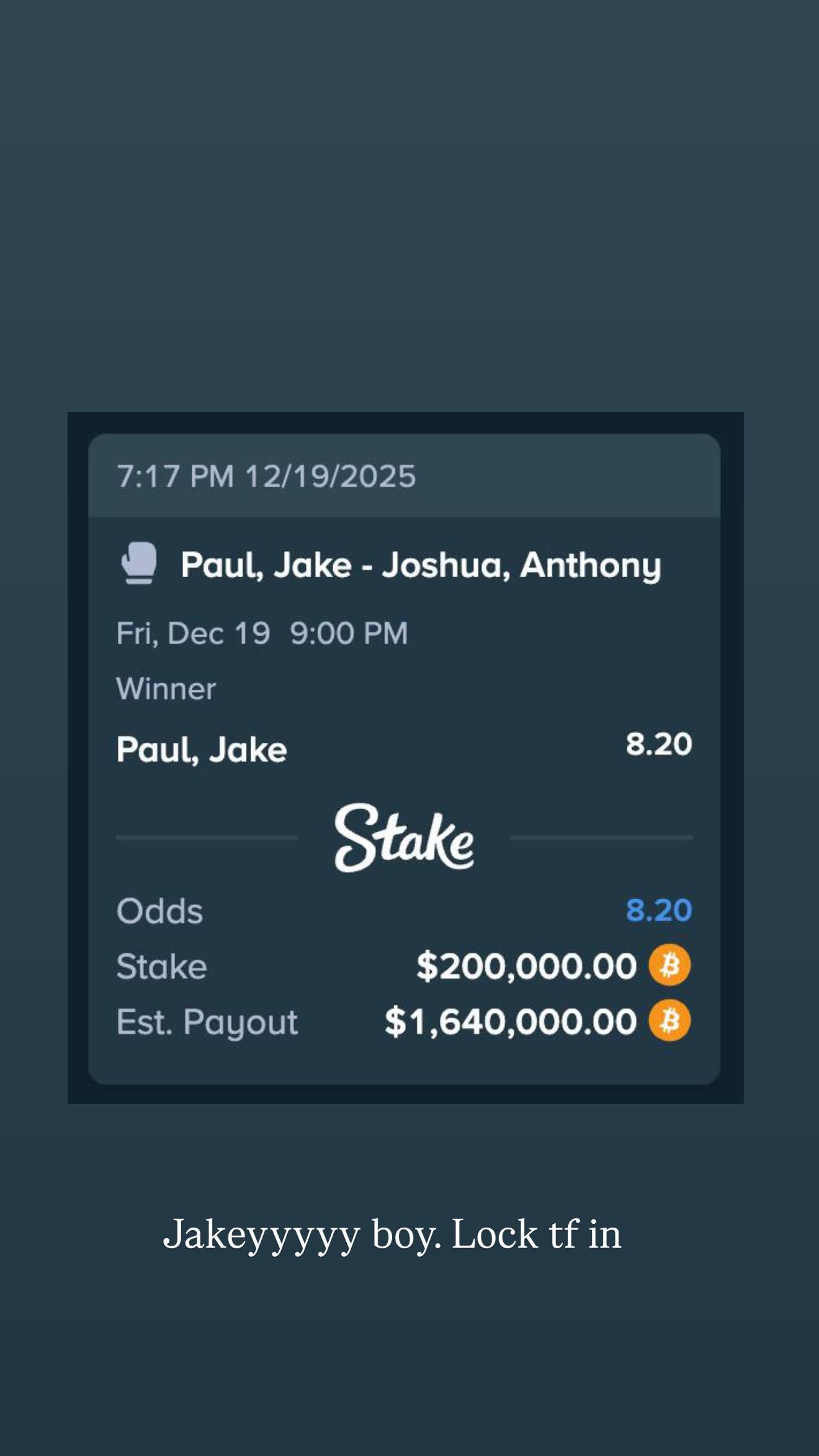 Drake's $200,000 wager on Jake Paul.