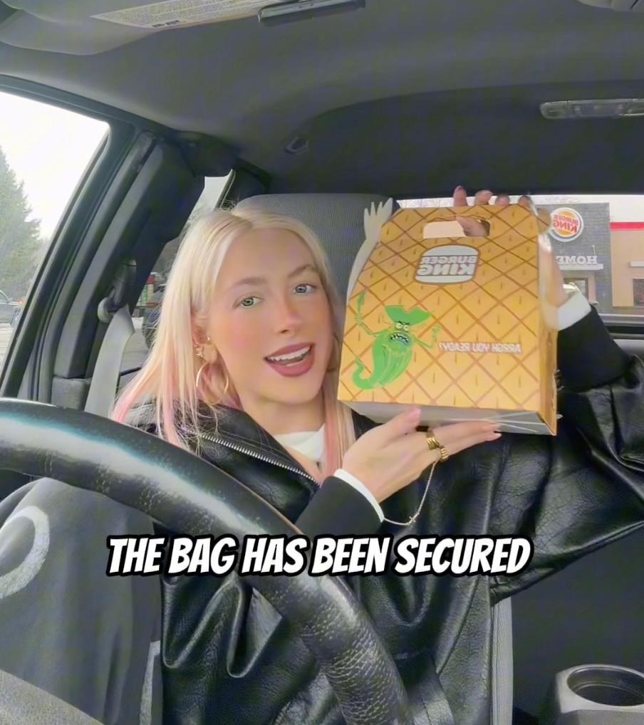 Kay Carlson holding Spongebob meal from Burger King