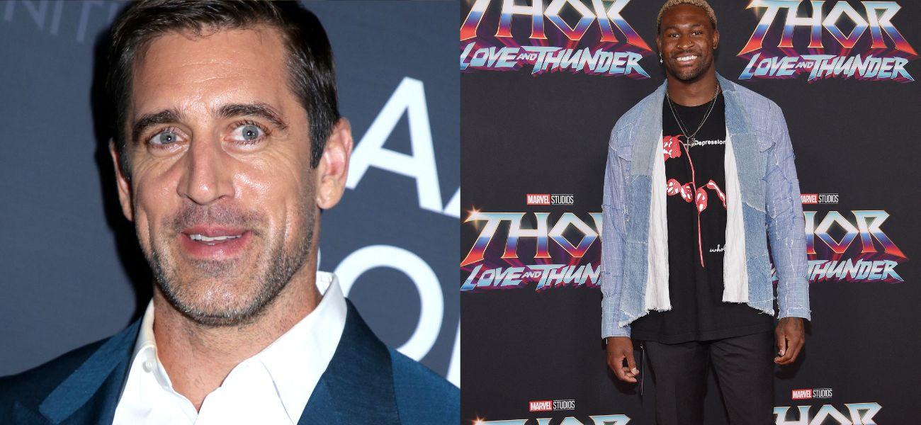 Photo collage of Aaron Rodgers and DK Metcalf.