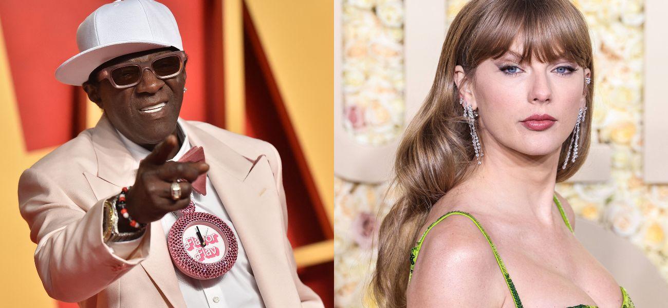 Photo collage of Taylor Swift and Flavor Flav.