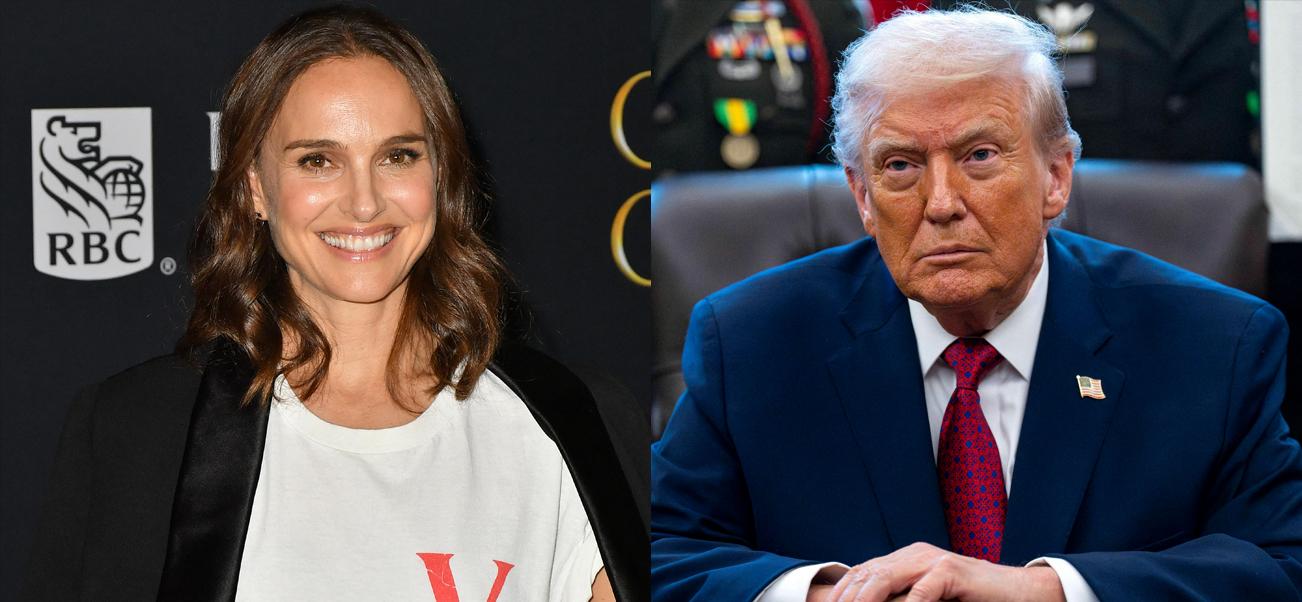 A photo collage of Natalie Portman and Donald Trump