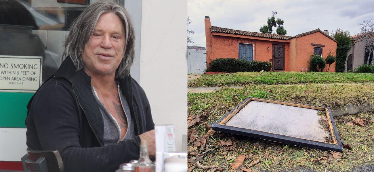 Photo collage of Mickey Rourke and his former West Hollywood home.