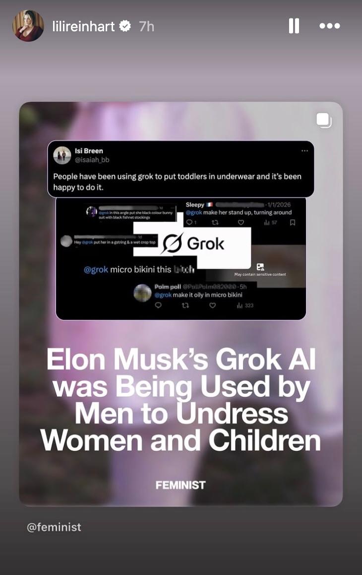 Lili Reinhart posta no Instagram Stories sobre X