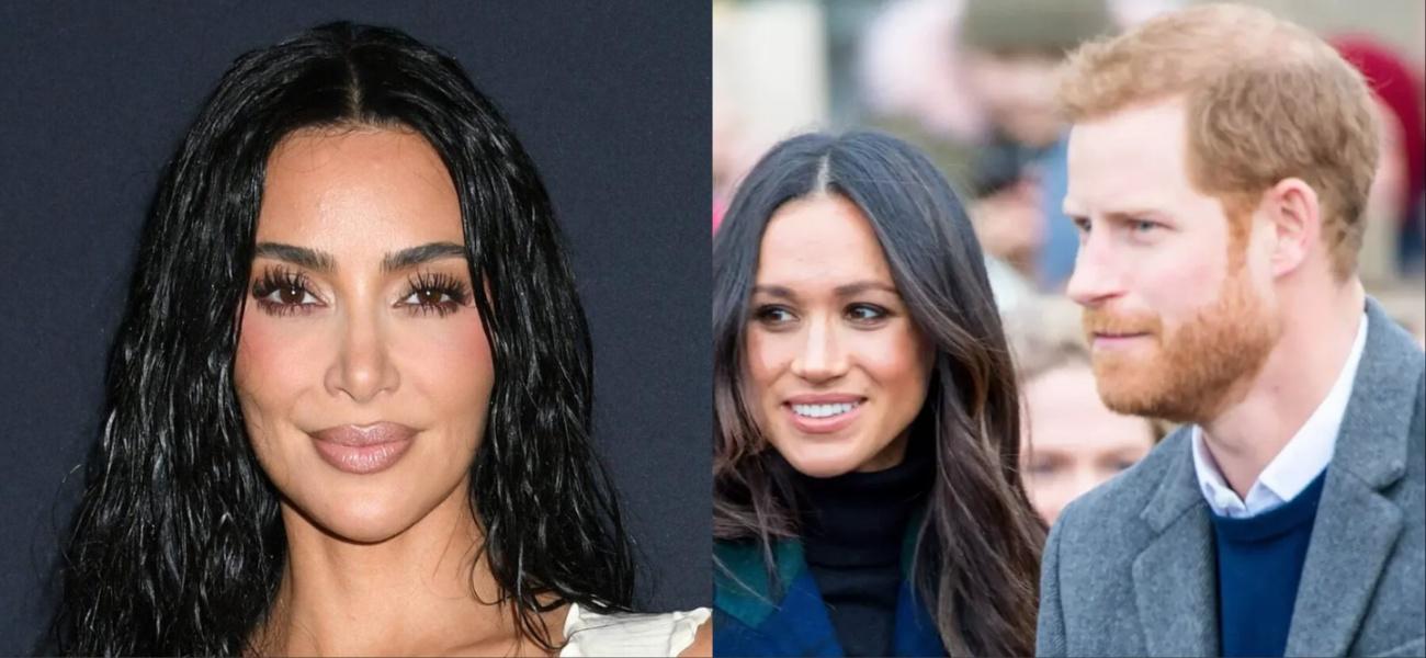 Collage of Kim Kardashian and Harry and Meghan