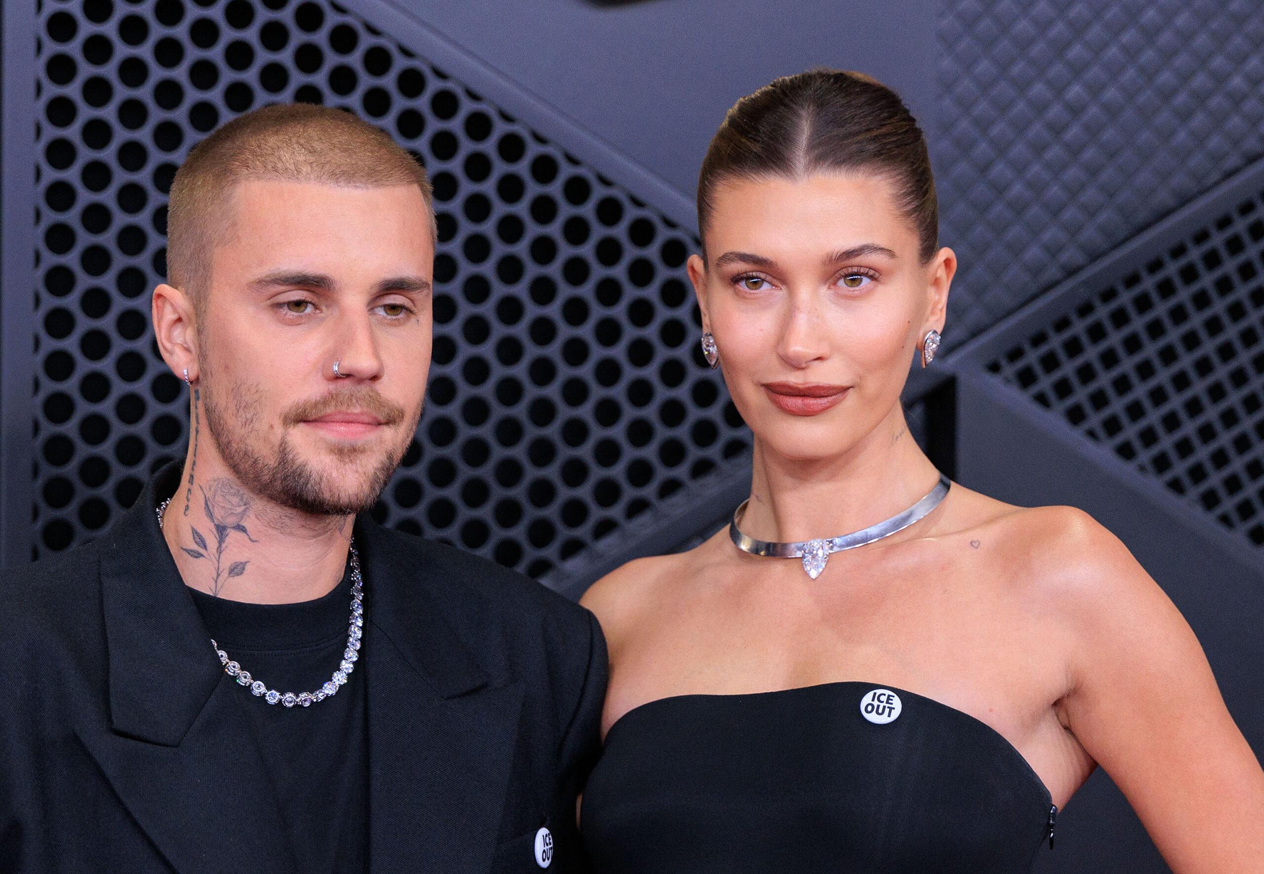Justin Bieber and his wife, Hailey Bieber, at the 2026 Grammy Awards