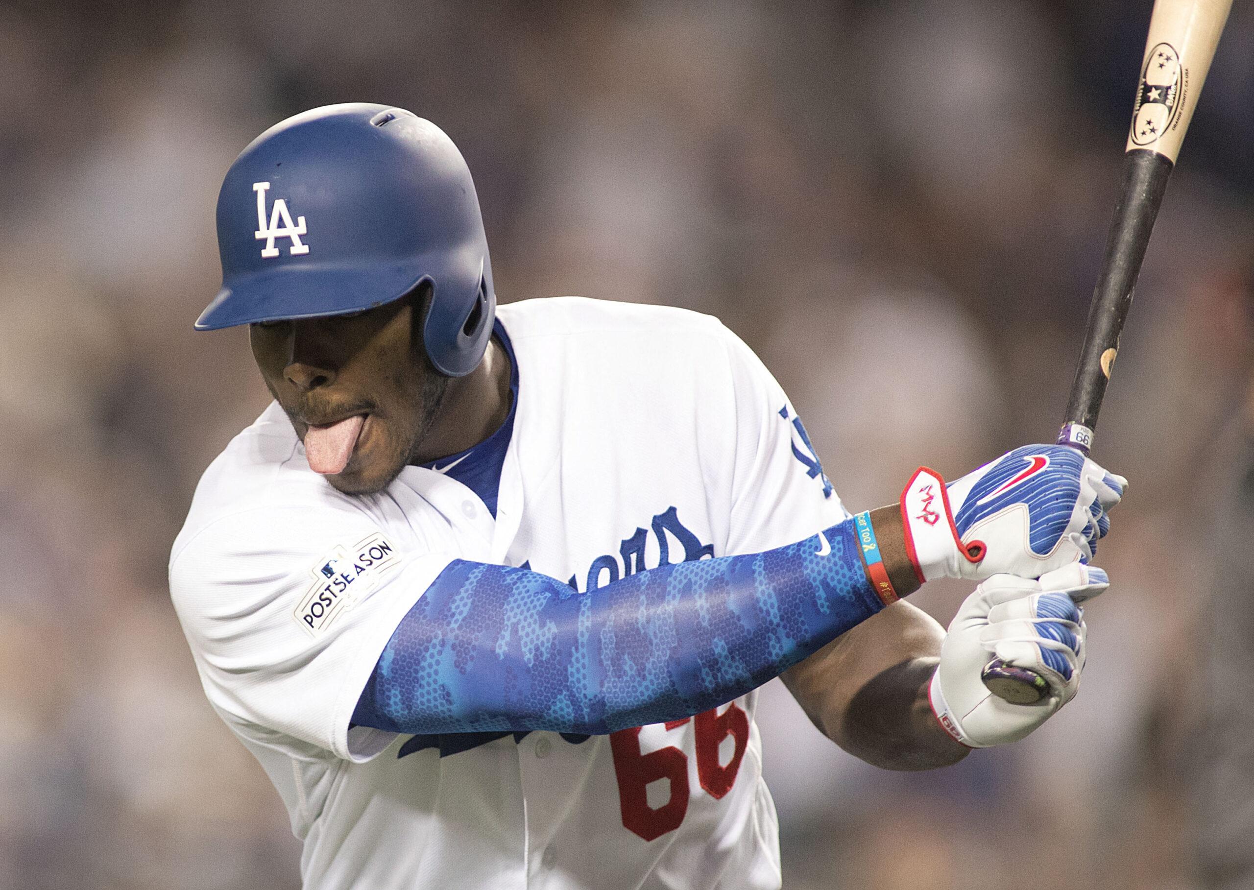 Yasiel Puig during LA Dodgers game. 