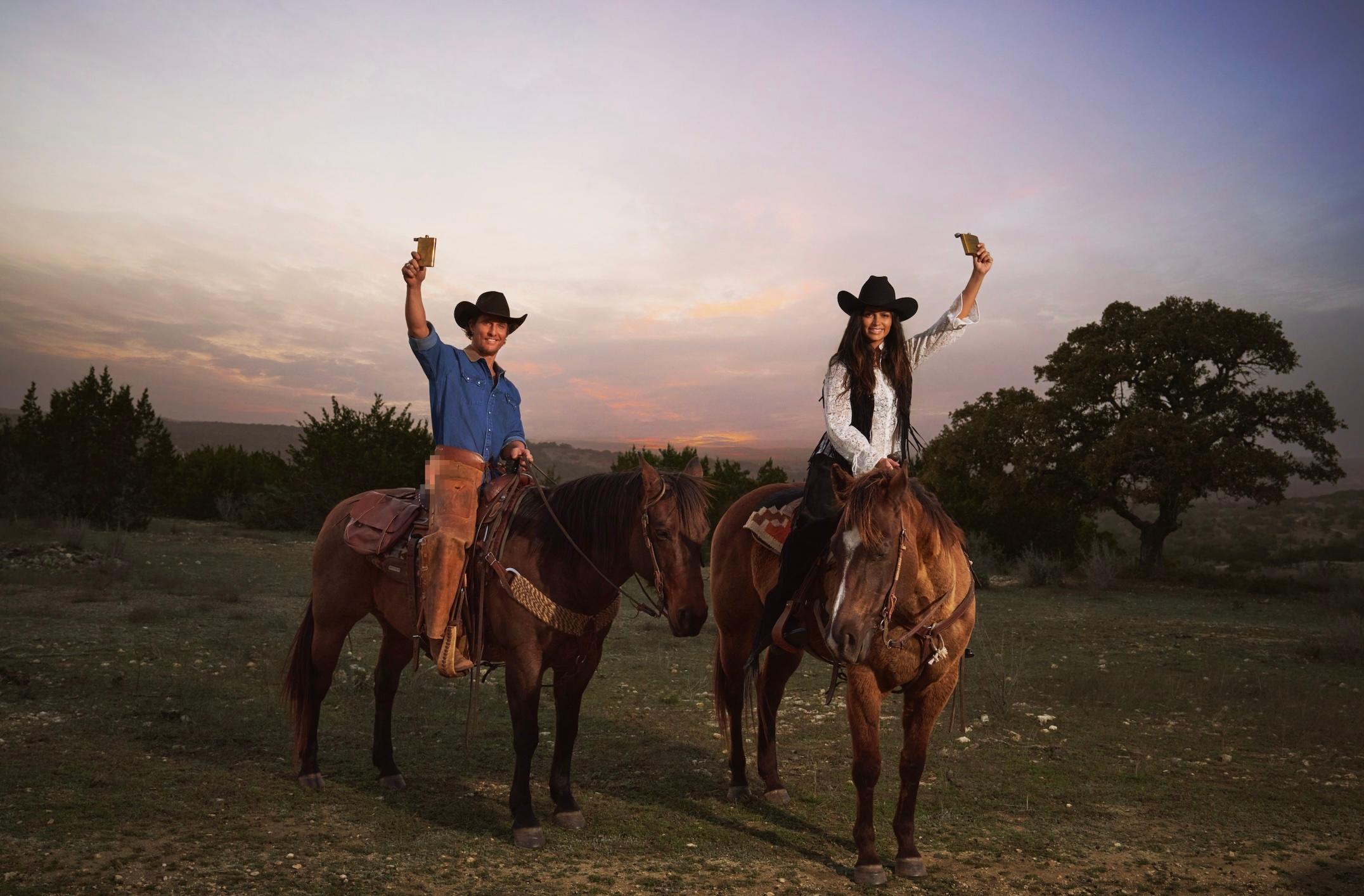 Matthew McConaughey and Camila McConaughey ride horses bareback