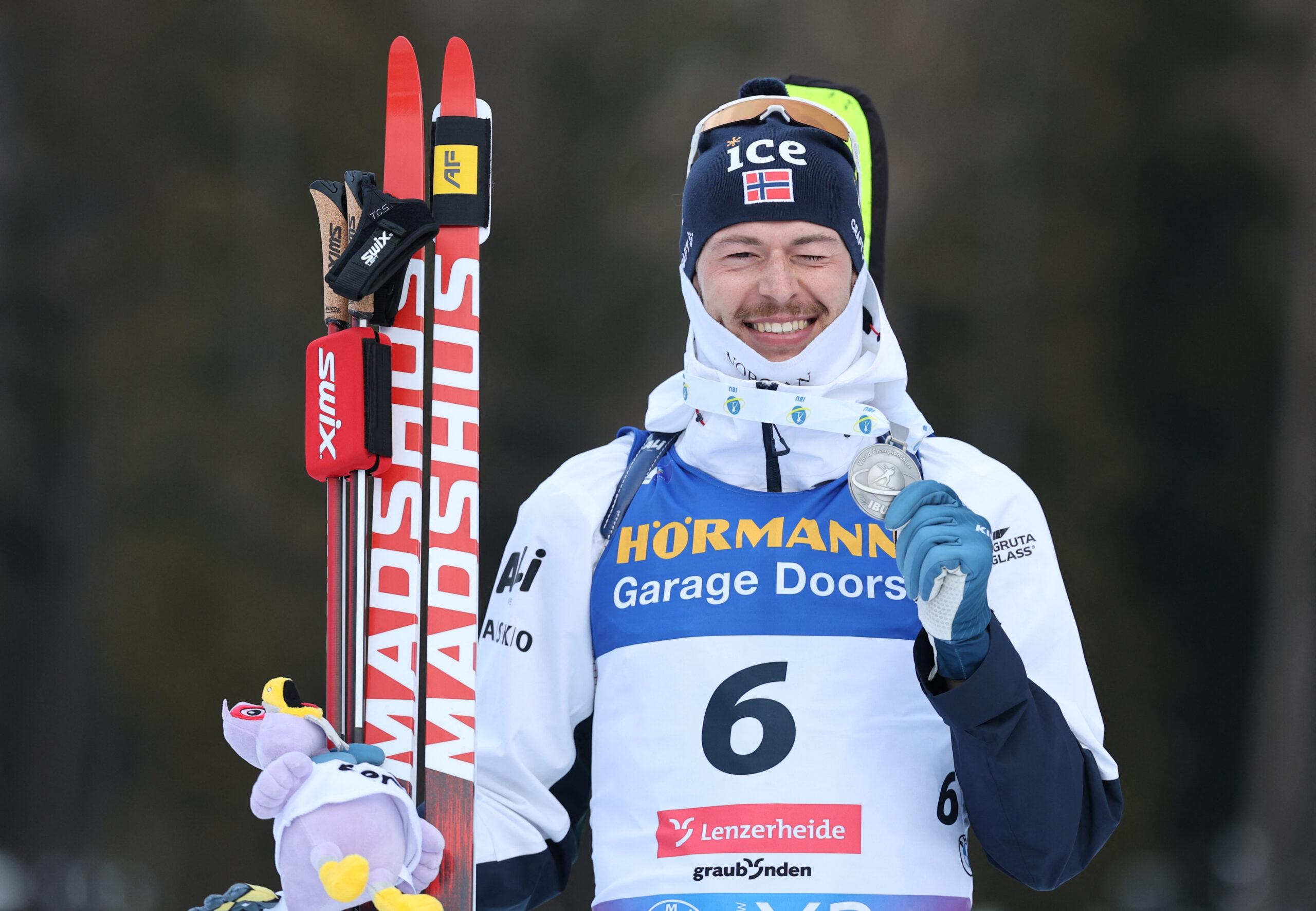 Sturla Holm Laegreid during the 2025 IBU World Biathlon Championships Lenzerheide Mass Start Feb 23rd
