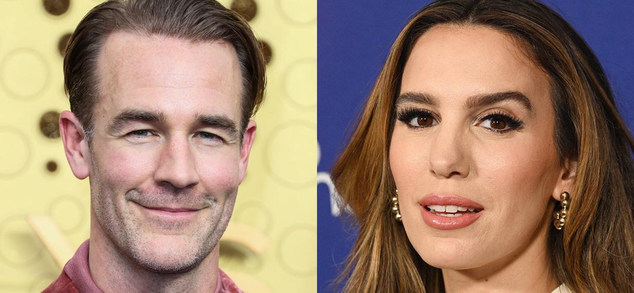 A photo collage of James Van Der Beek and Christy Carlson Romano