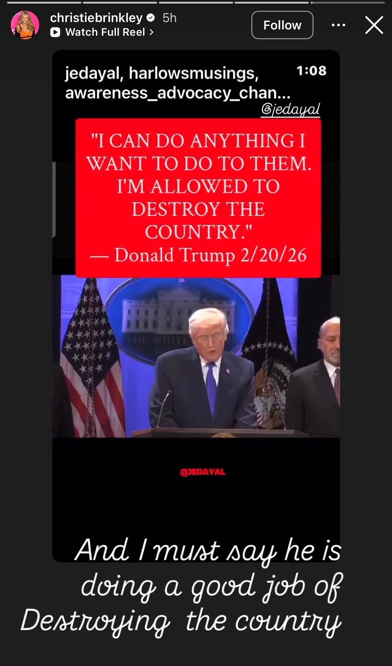 Christie Brinkley's slams Trump's administration's environmental regulations