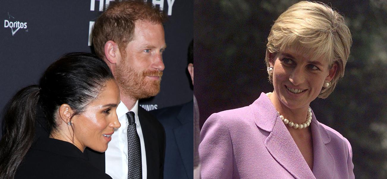 a photo collage of Meghan Markle with Prince Harry and Princess Diana