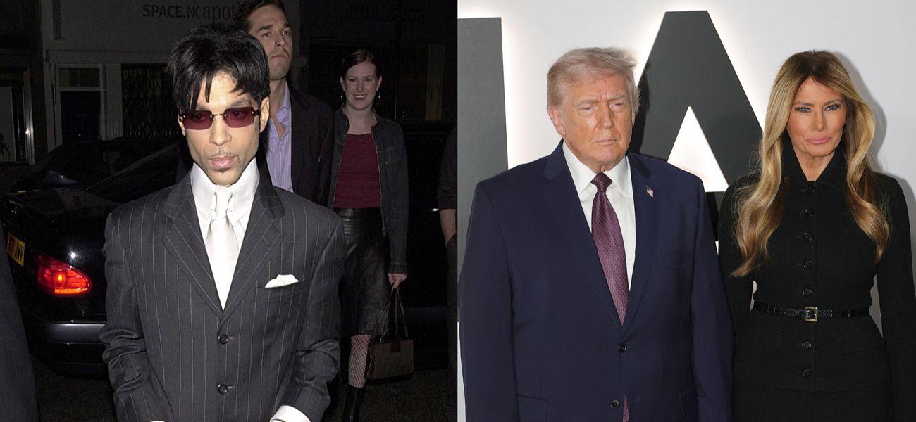 A photo collage of Prince and Donald and Melania Trump