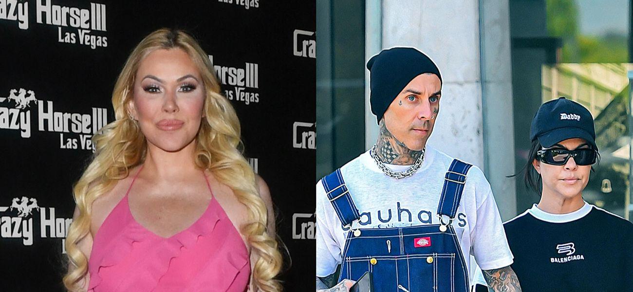 A photo collage of Shanna Moakler, Travis Barker and Kourtney Kardashian-
