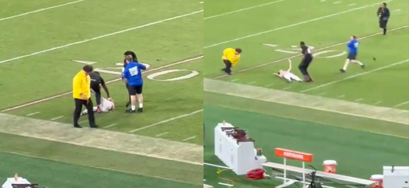 Fan Knocked Out COLD By NCAA Security, Dragged Off Field