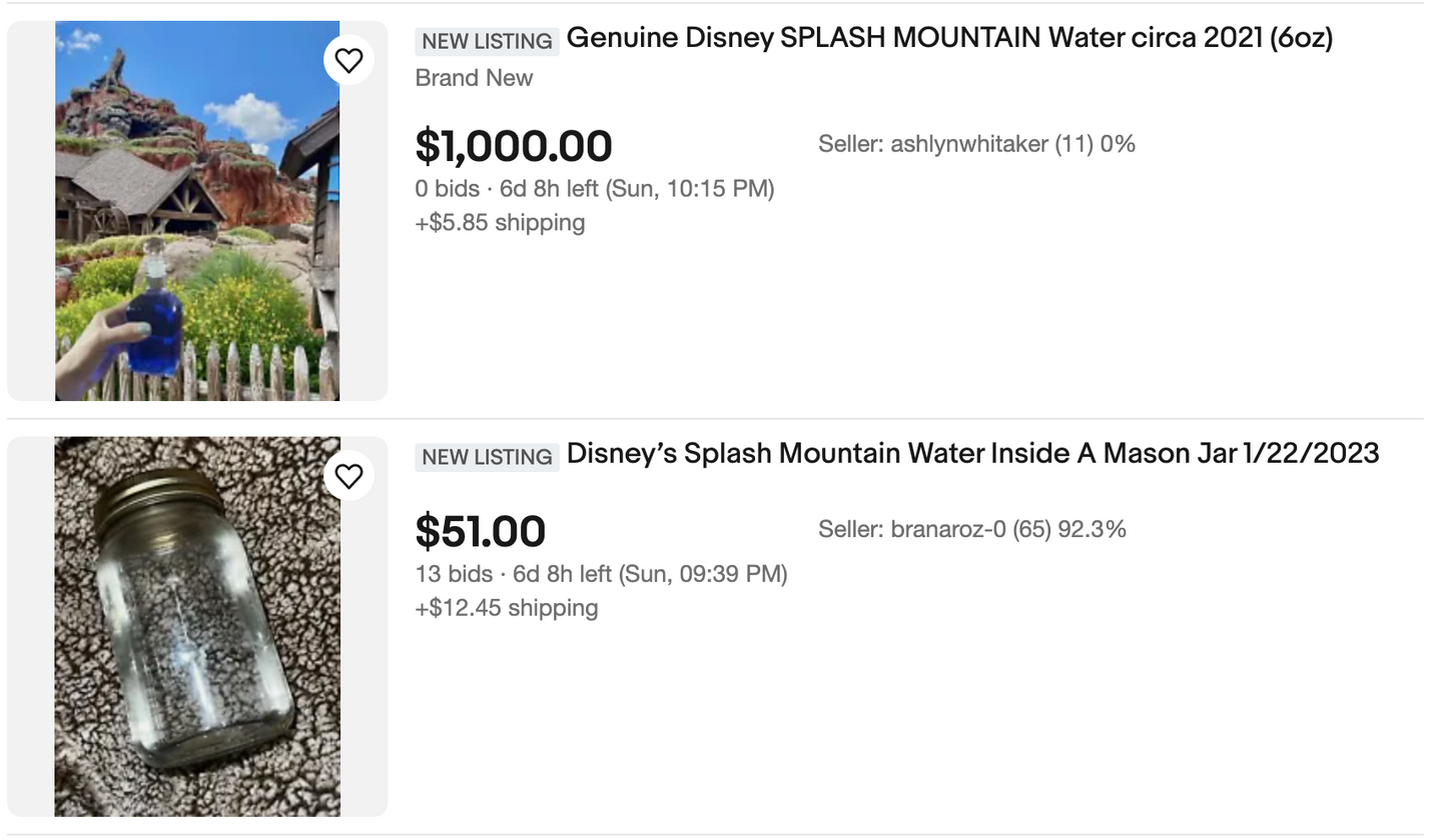 Universal Trolls Those Selling Splash Mountain Water On eBay