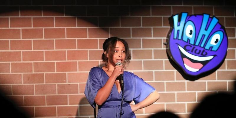 A lovely photo showing Tanya Fear on stage cracking jokes.