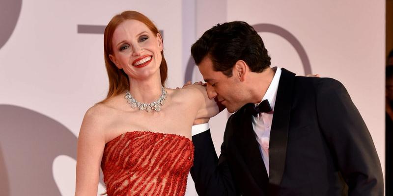 Jessica Chastain and Oscar Isaac attend the red carpet of the movie quot Competencia Oficial quot and quot Scenes from a Marriage quot during the 78th Venice International Film Festival