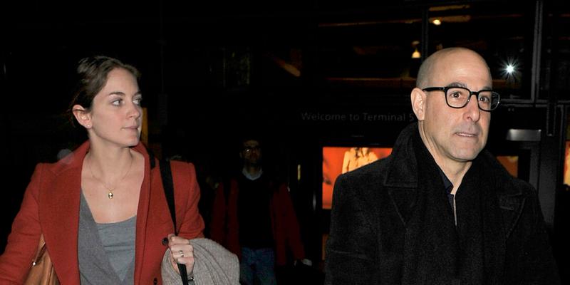 Stanley Tucci and his wife Felicity Blunt arriving into Heathrow Airport